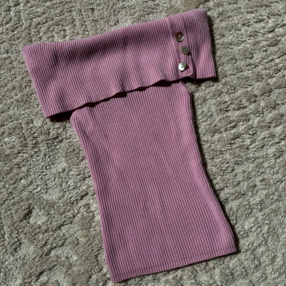 Y2K Style Off The Shoulder Ribbed Baby Doll Pink Top Size Medium